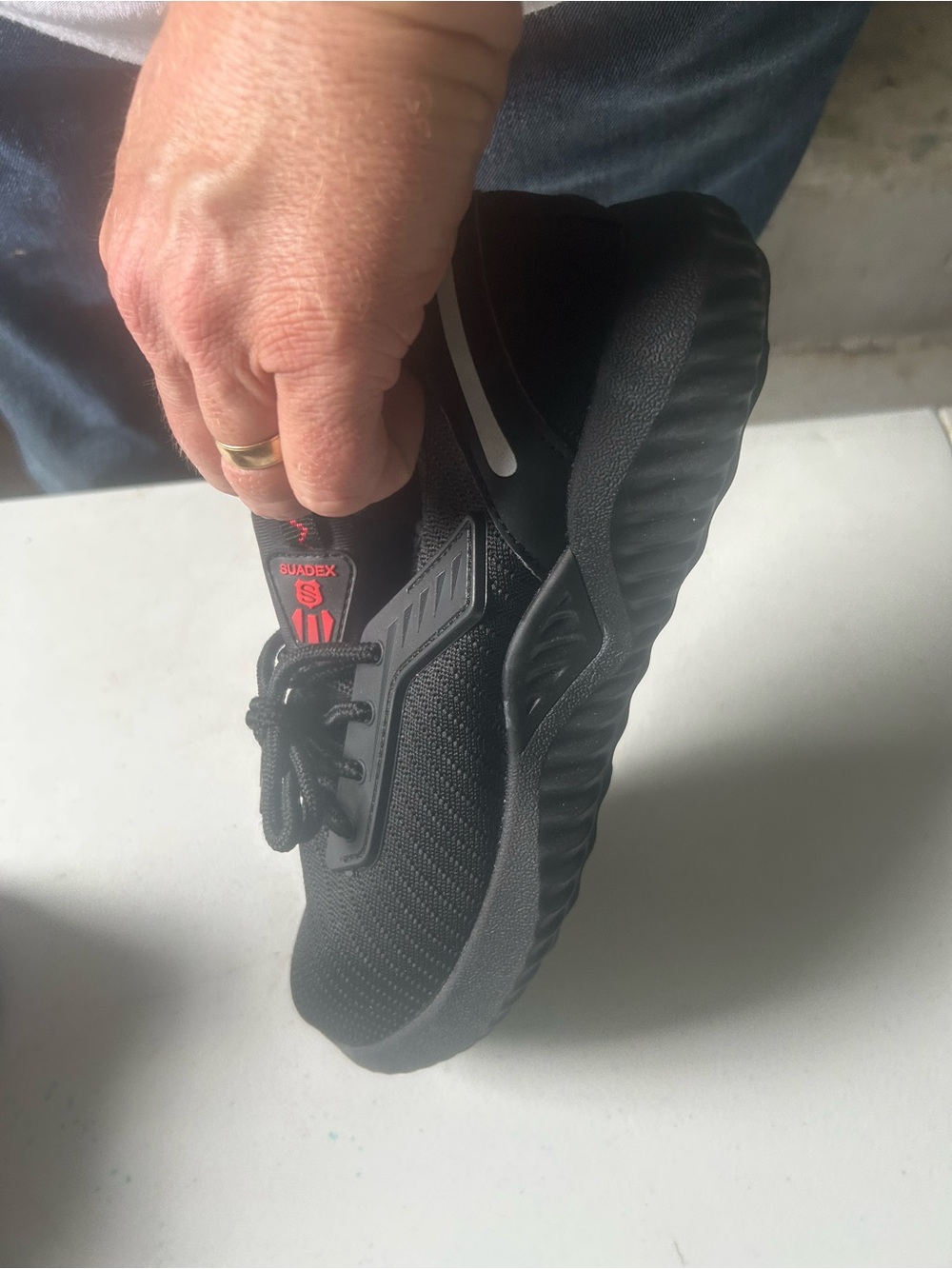 Men's Black Knit Sneakers with Red Detail - Picture 9 of 12